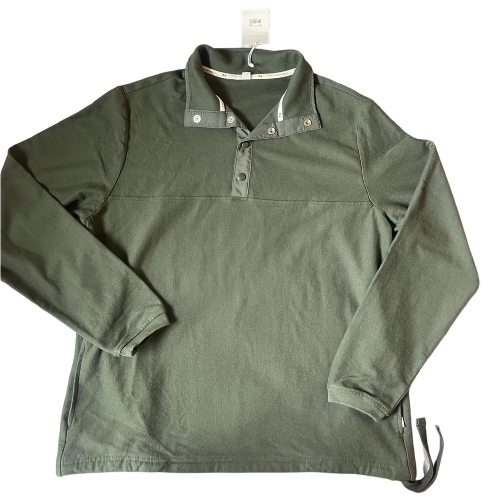 Free Assembly Mens Army Green Quarter Snap Button Pullover Cotton Sweater Large